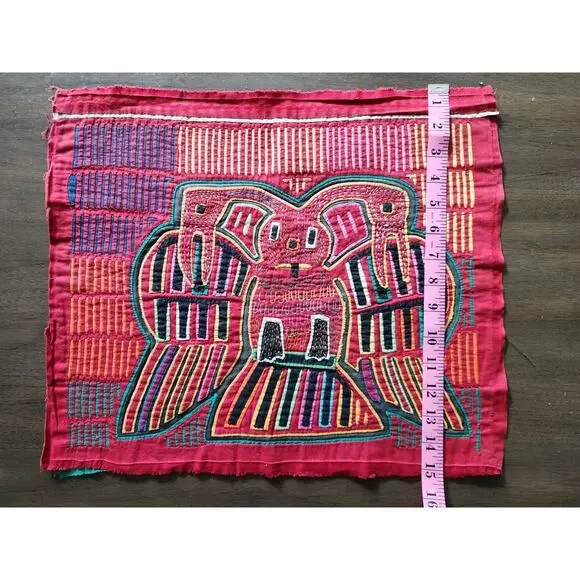 Vintage kuna panama mola applique embroidery needlework panel 17.5 × 15 In - Picture 5 of 5